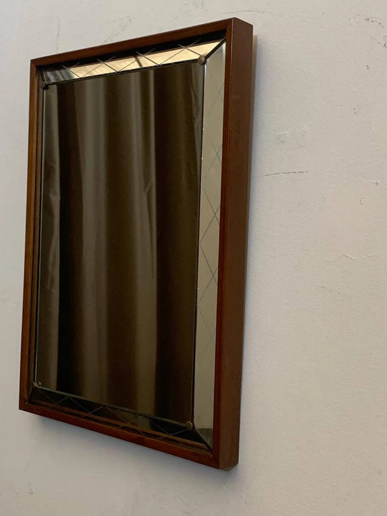 Specchio Art Deco con bordo rialzato e inciso, anni '30 1276198