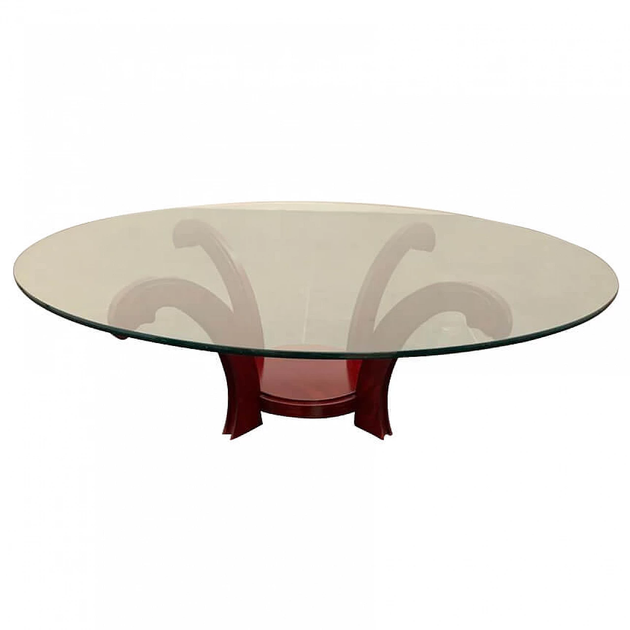 Mahogany circular coffee table with crystal, 70s 1276269