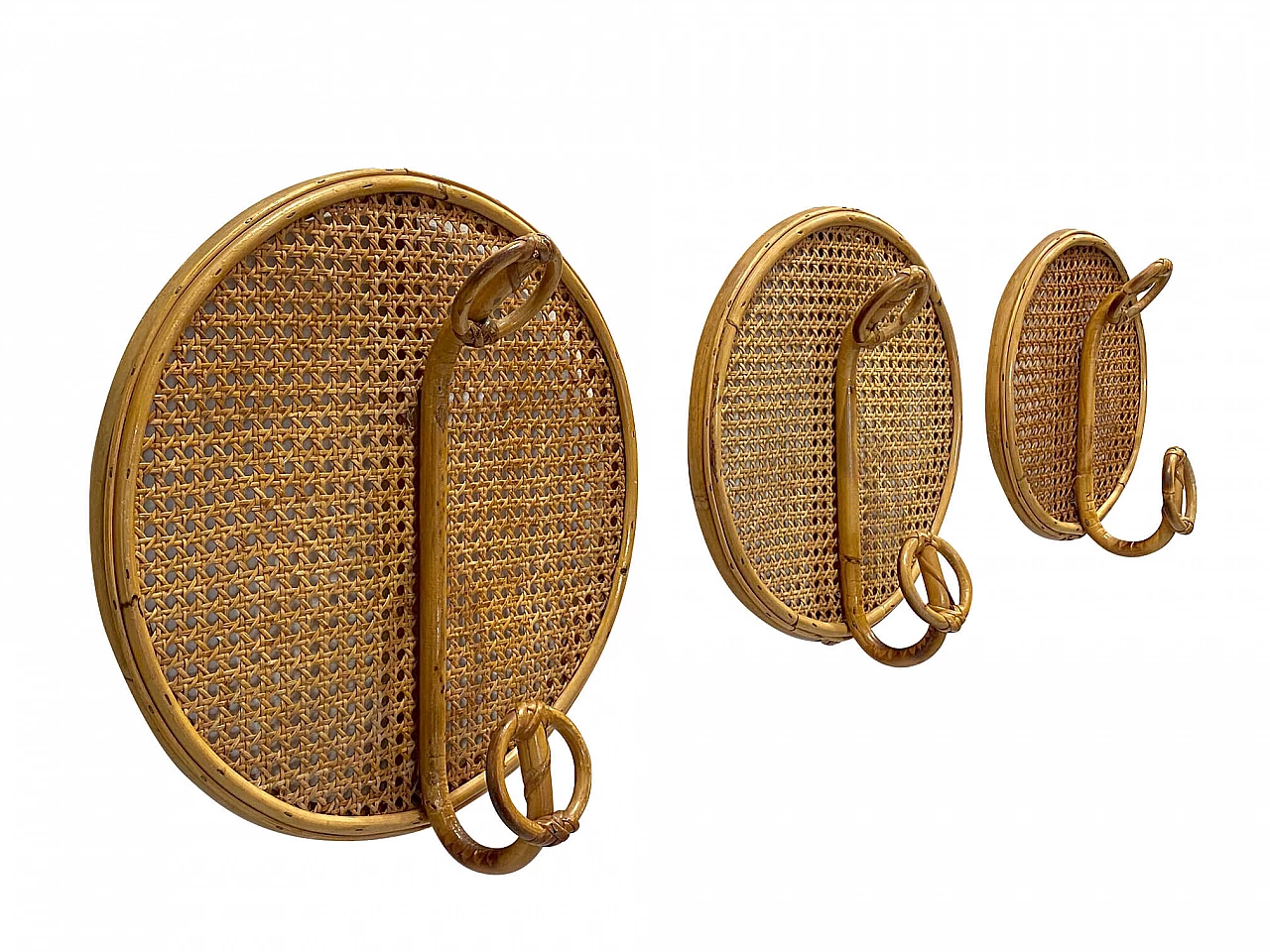 3 Appendiabiti in vimini e bambù, anni '70 1276306