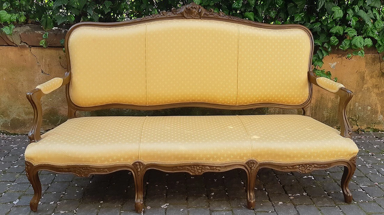 Venetian living room composed by sofa, pair of armchairs and 4 chairs in lacquered wood and fabric, 19th century 1276699