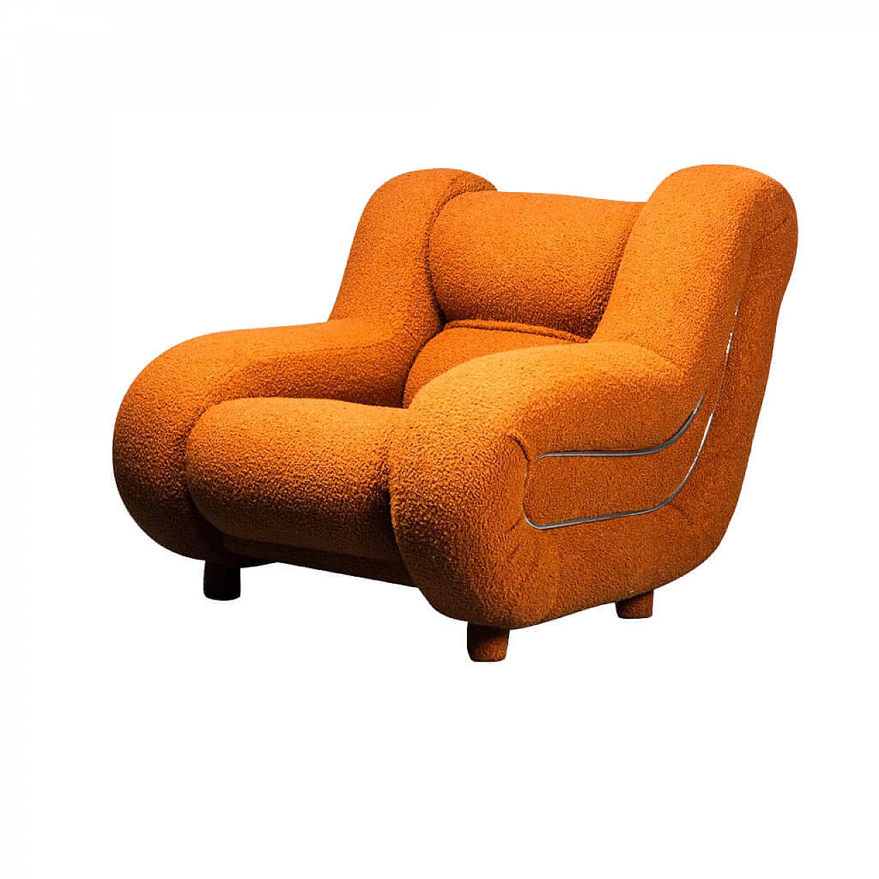 Tubular steel armchair with orange bouclé upholstery, 70s 1276794