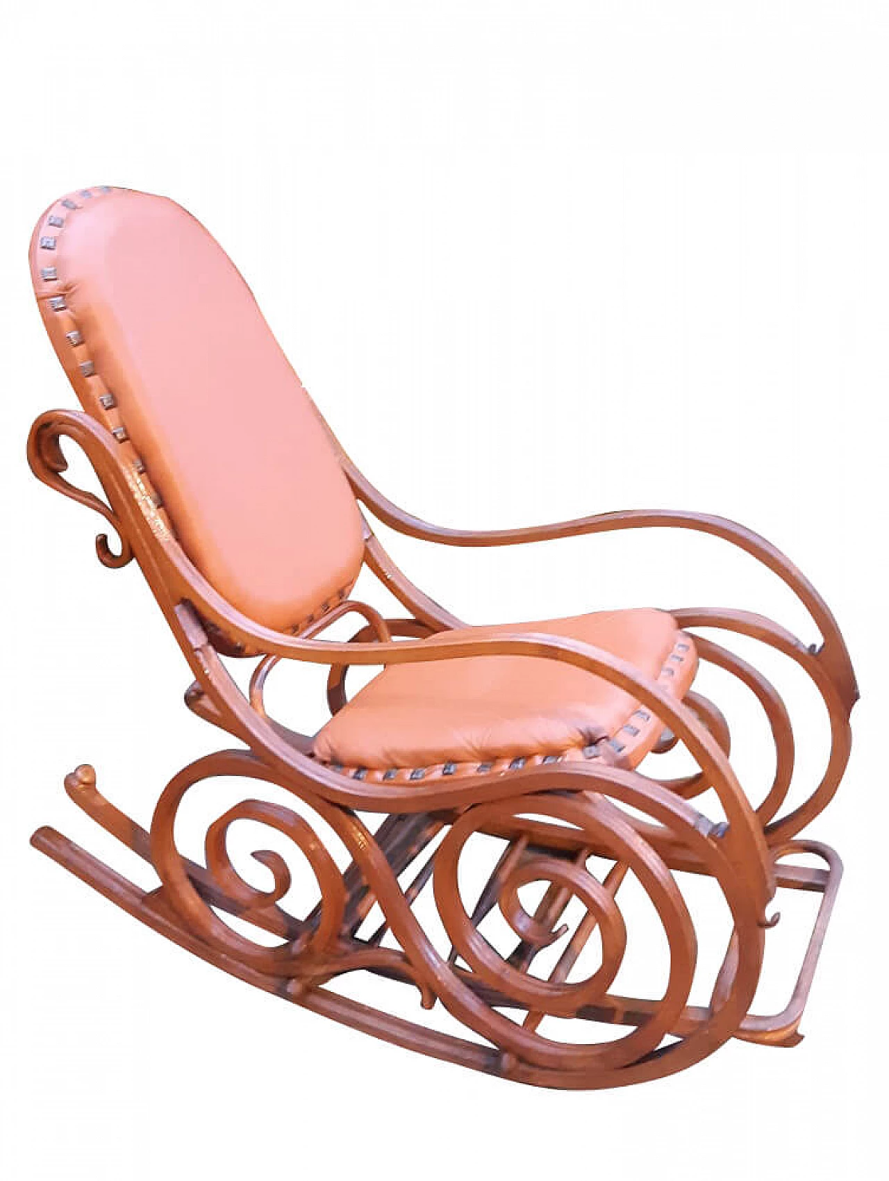 Poltrona a dondolo con poggiapiedi estraibile in faggio, '800 1276810