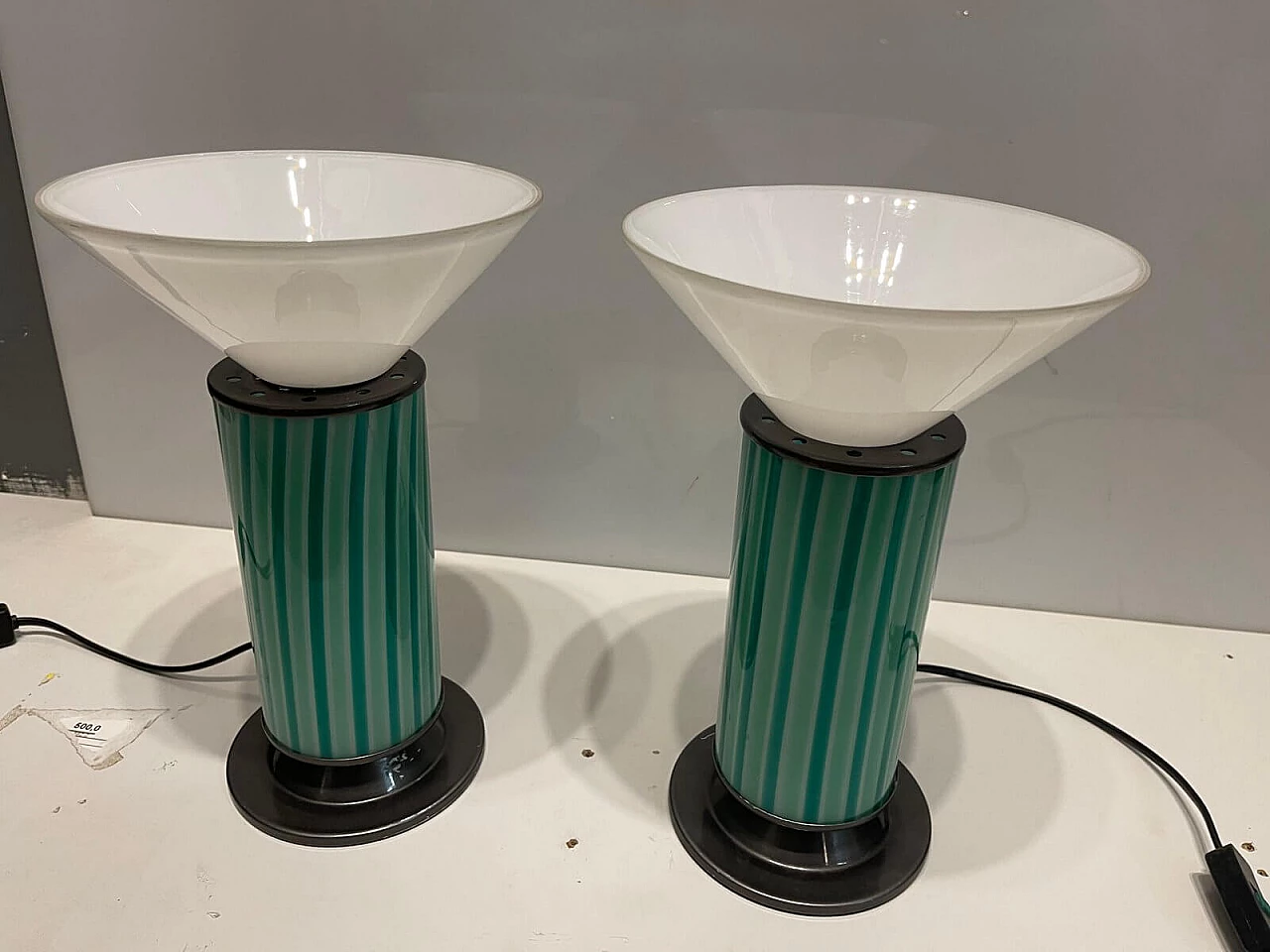 Pair of table lamps in mint green Murano glass, 1970s 1276977