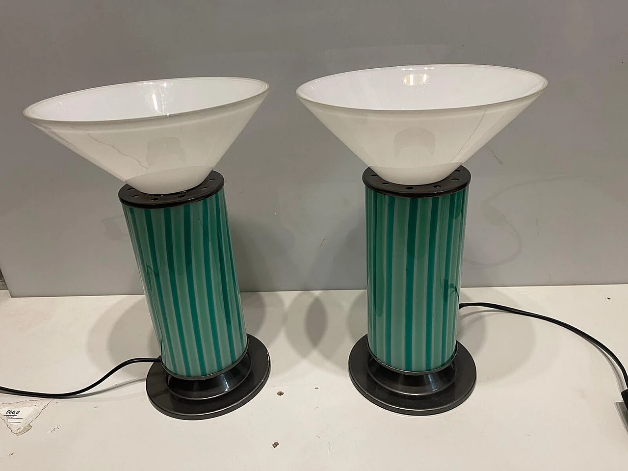 Pair of table lamps in mint green Murano glass, 1970s 1276980
