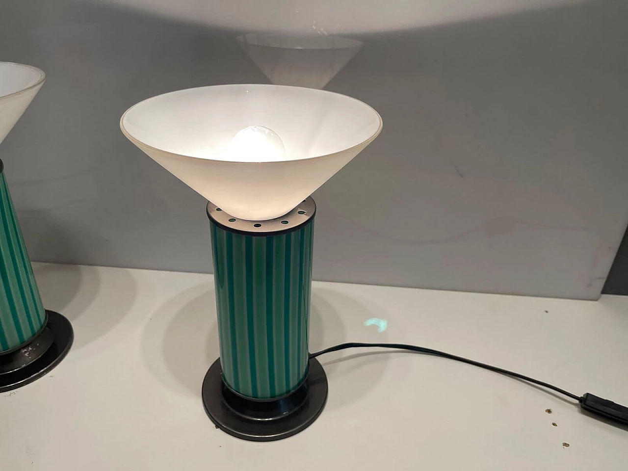 Pair of table lamps in mint green Murano glass, 1970s 1276983