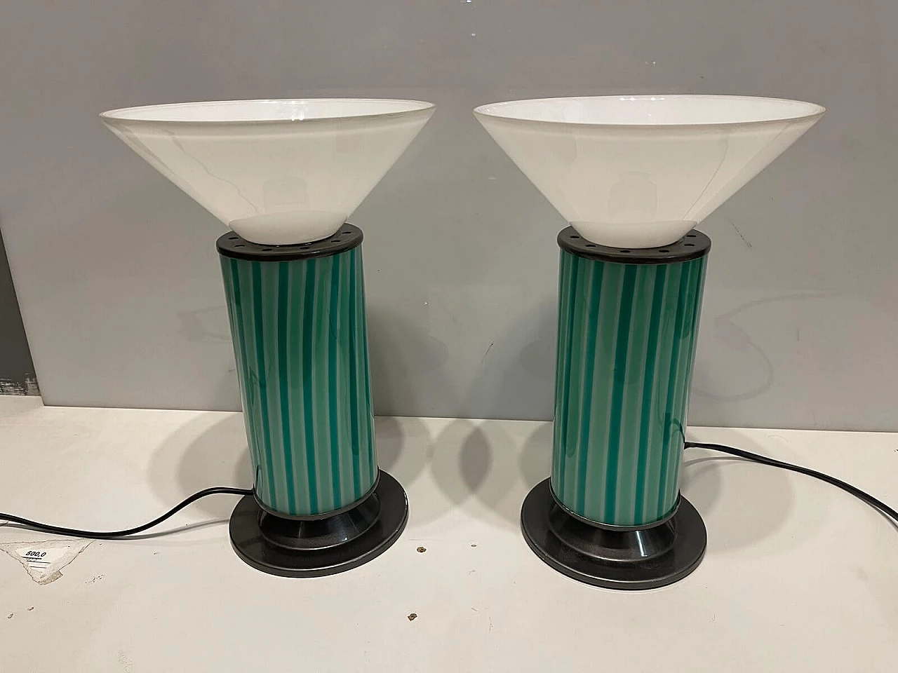 Pair of table lamps in mint green Murano glass, 1970s 1276985