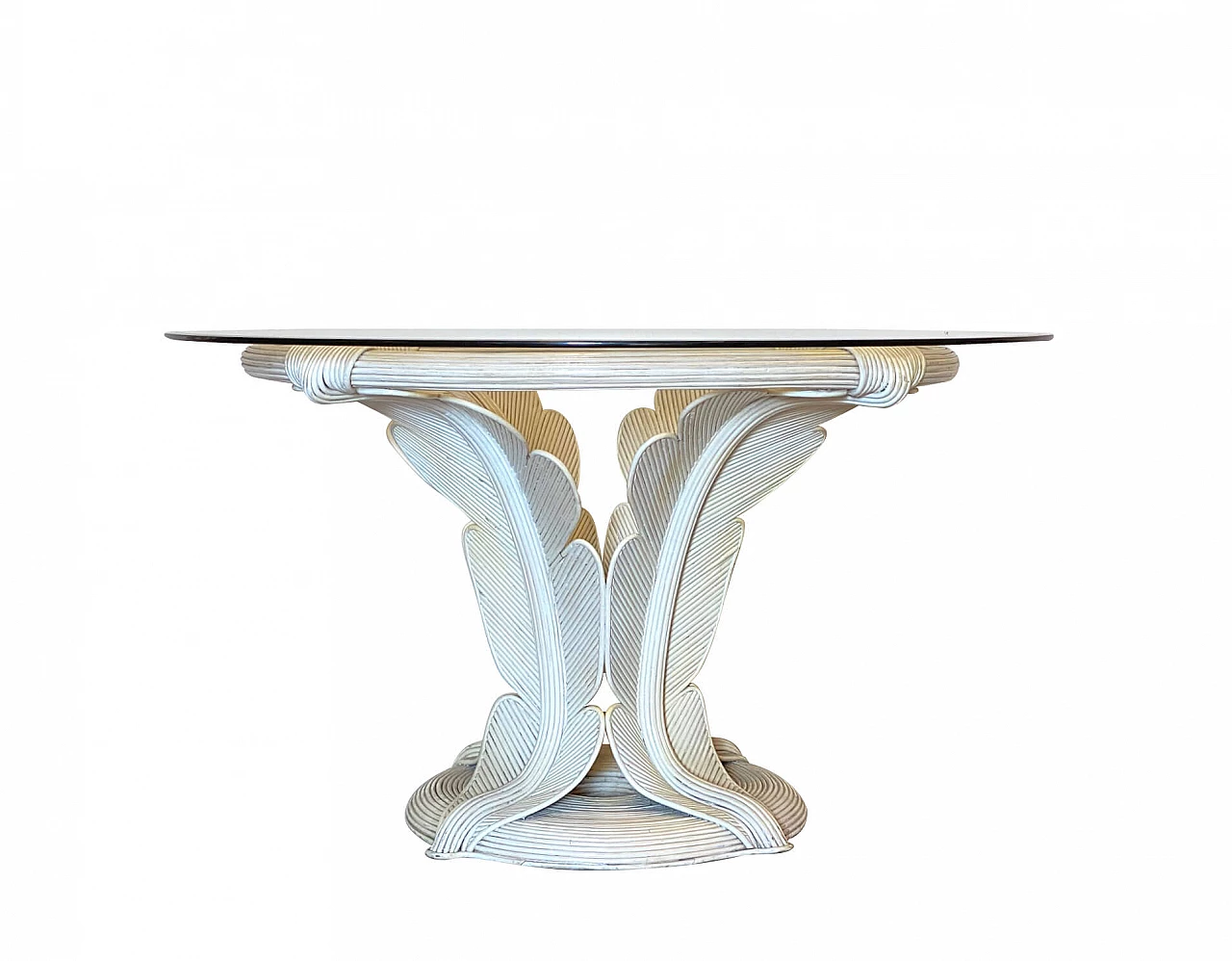 Lacquered bamboo table with glass top, 1970s 1277038