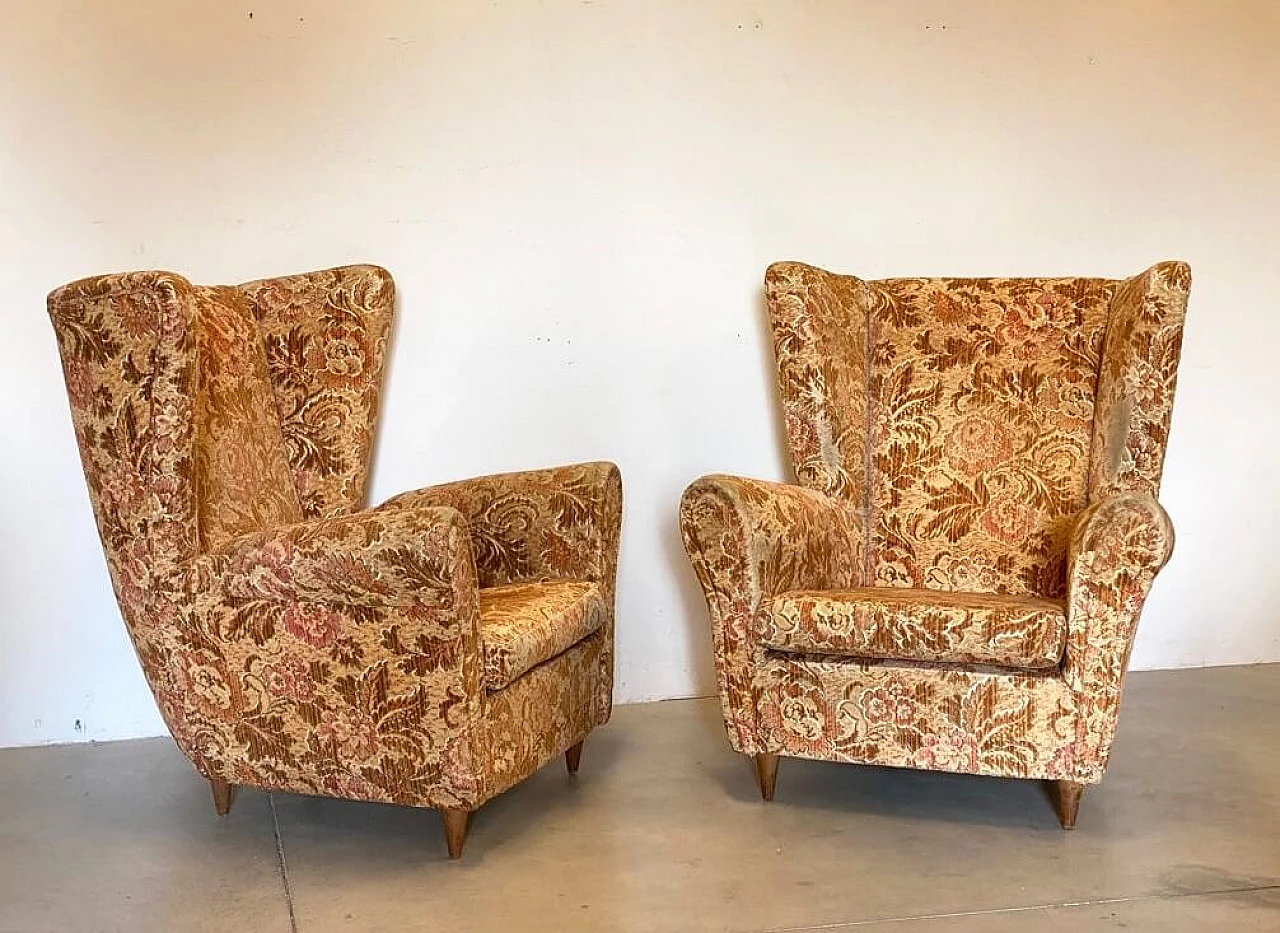 Pair of armchairs with floral fabric, 60s 1277089