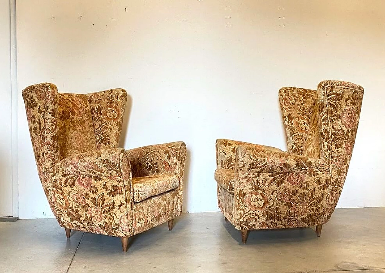 Pair of armchairs with floral fabric, 60s 1277091