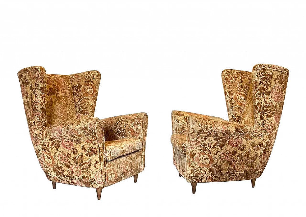 Pair of armchairs with floral fabric, 60s 1277094