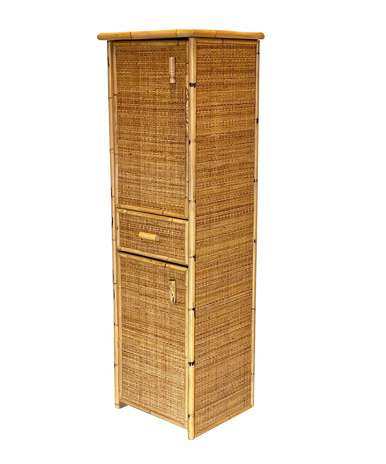 Cabinet in wicker and bamboo, 70s 1277101