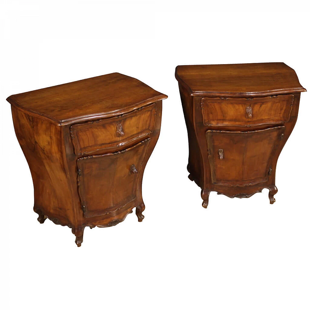 Pair of Venetian bedside tables in walnut, briar and beech wood 1277239