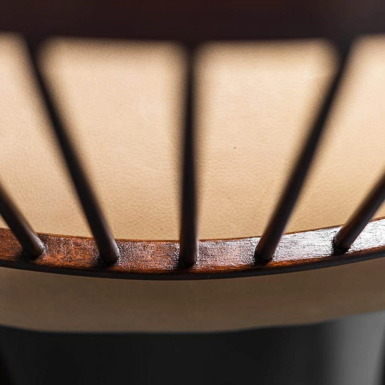 3 Sedie in pelle e velluto con struttura in legno, anni '50 1277295