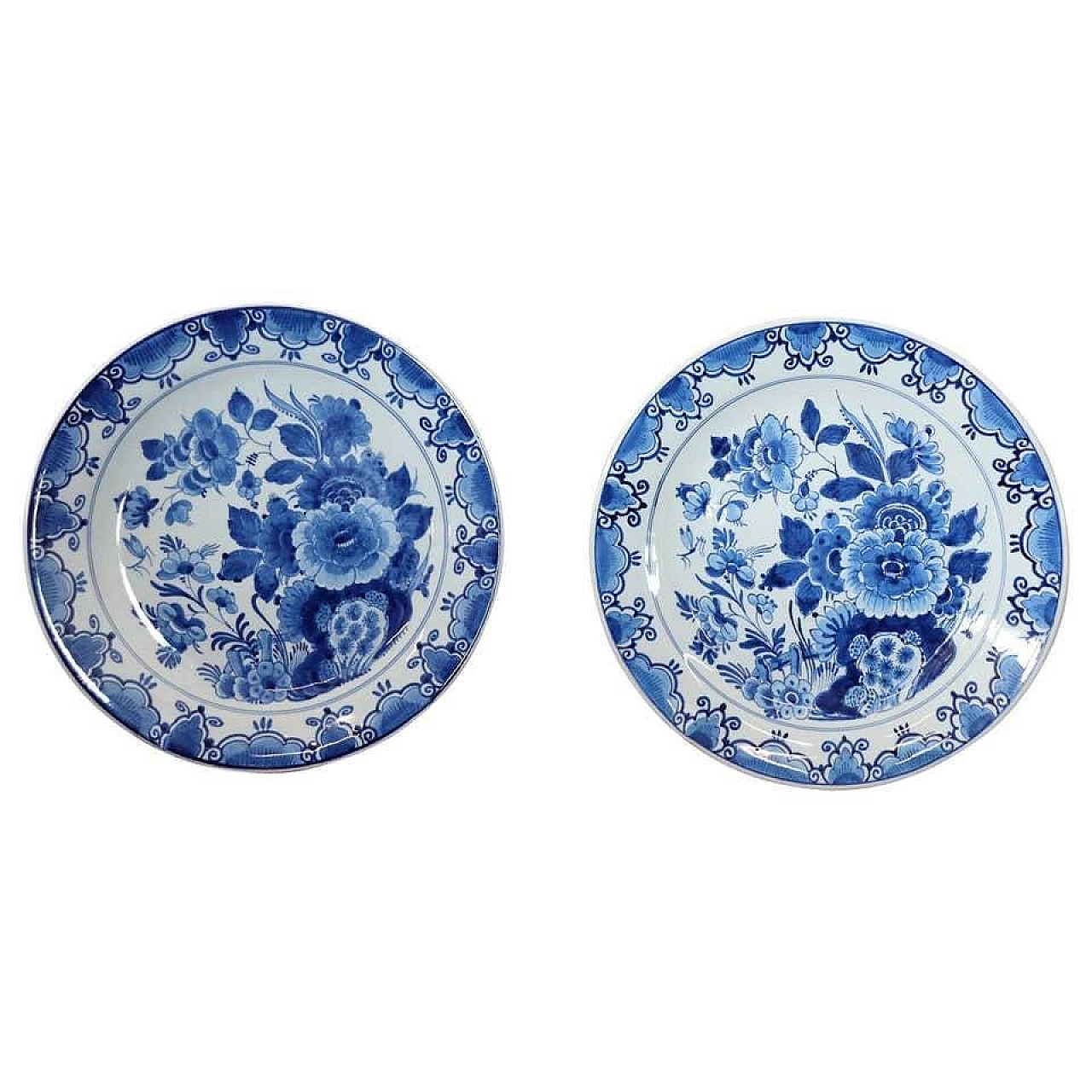 Coppia di piatti in ceramica artistica blu di Delft, anni '80 1277435