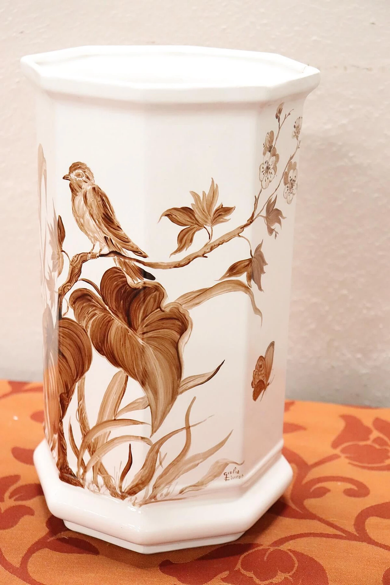 Vaso in ceramica artistica dipinto a mano, anni '80 1277455