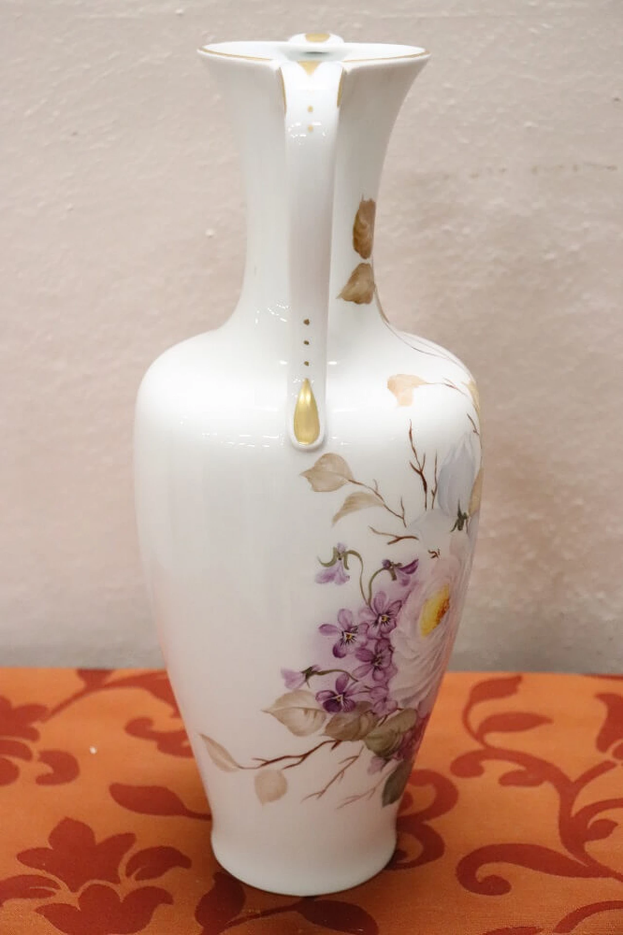 Vaso Vintage In Ceramica Bianca Con Decorazioni Geometriche Colorate Germania Anni 39 60