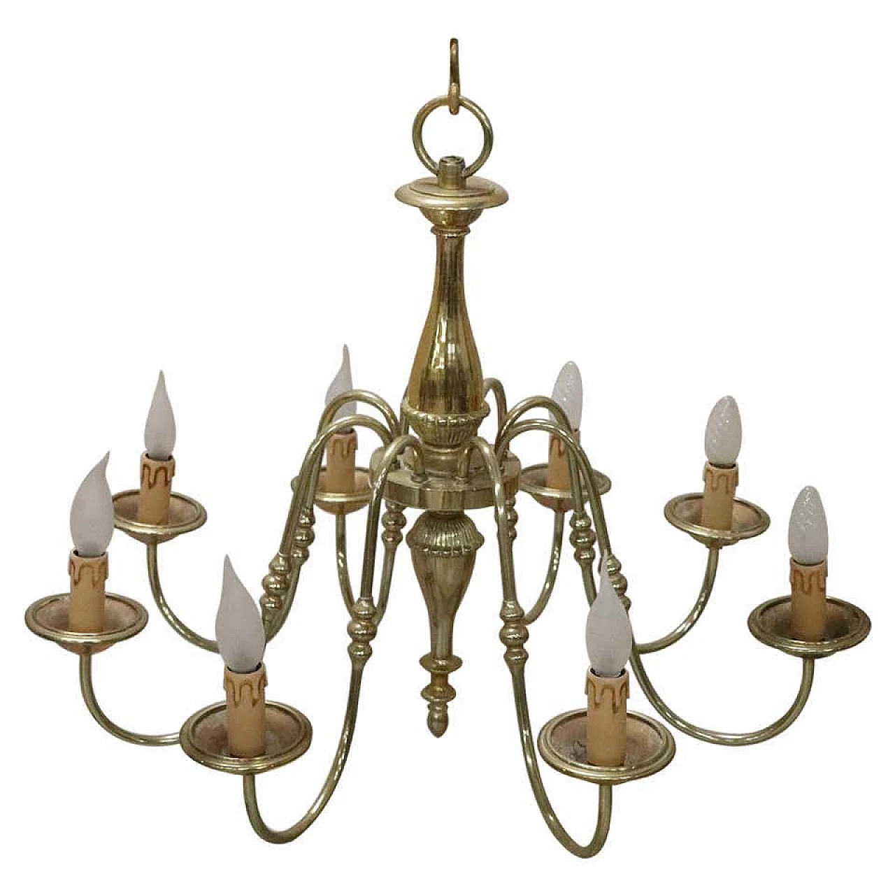 Raffinato lampadario in ottone dorato a otto luci, anni '30 1277576