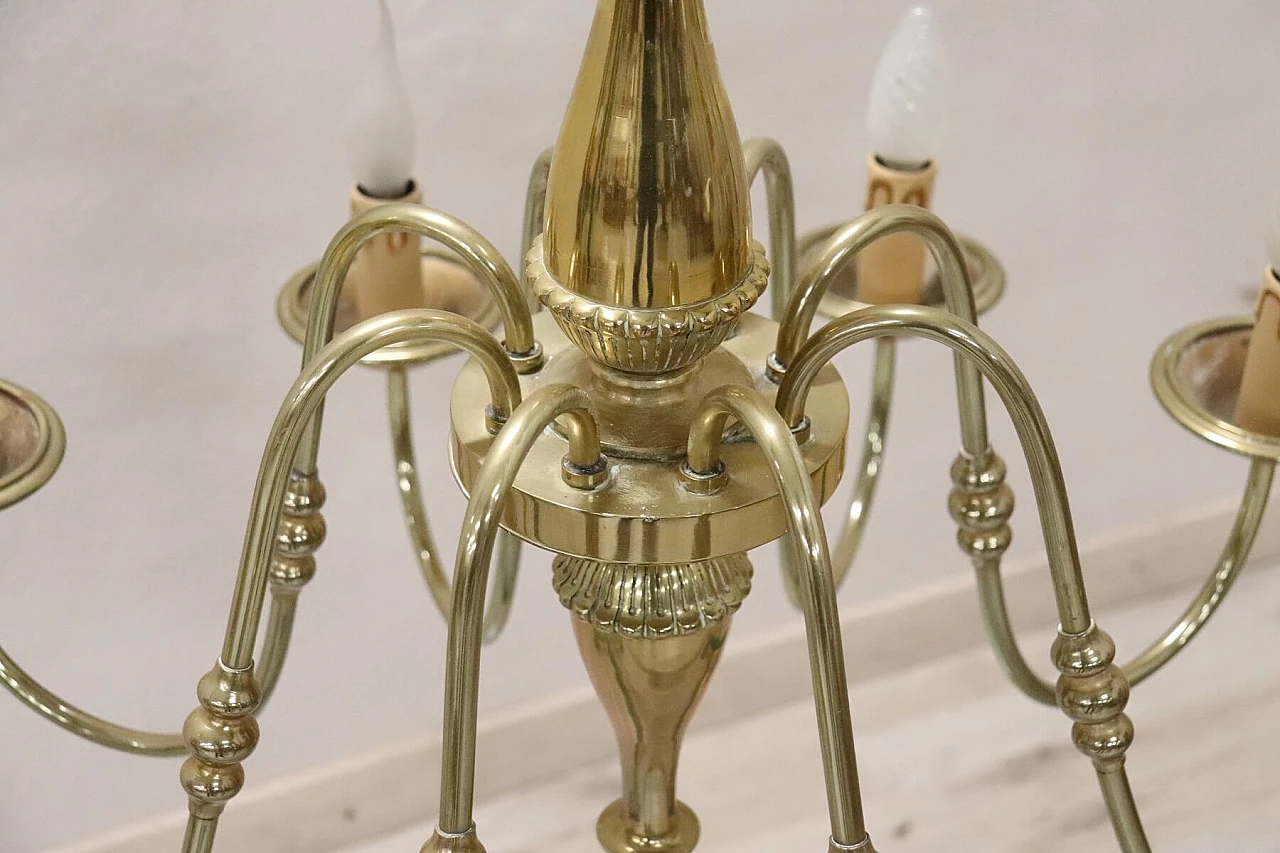 Refined gilded brass chandelier with eight lights, 1930s 1277579