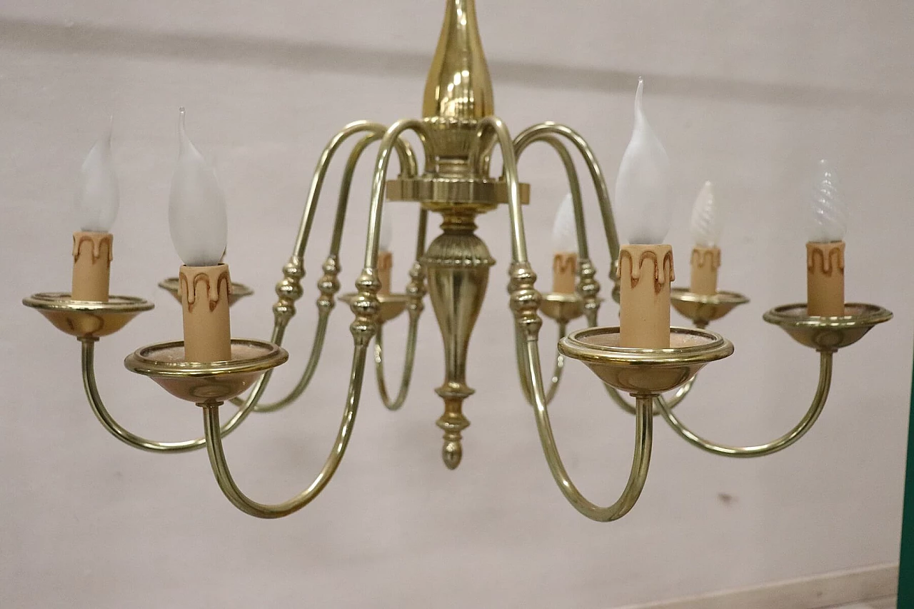 Raffinato lampadario in ottone dorato a otto luci, anni '30 1277580