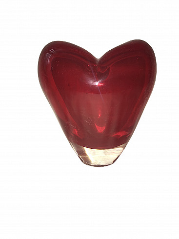 Heart-shaped Murano sommerso glass vase, 80s