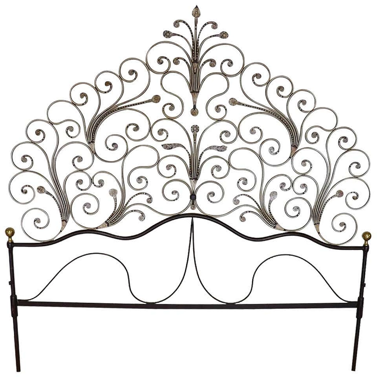 Genoese peacock bedhead in wrought iron and gilding, early 20th century 1277815