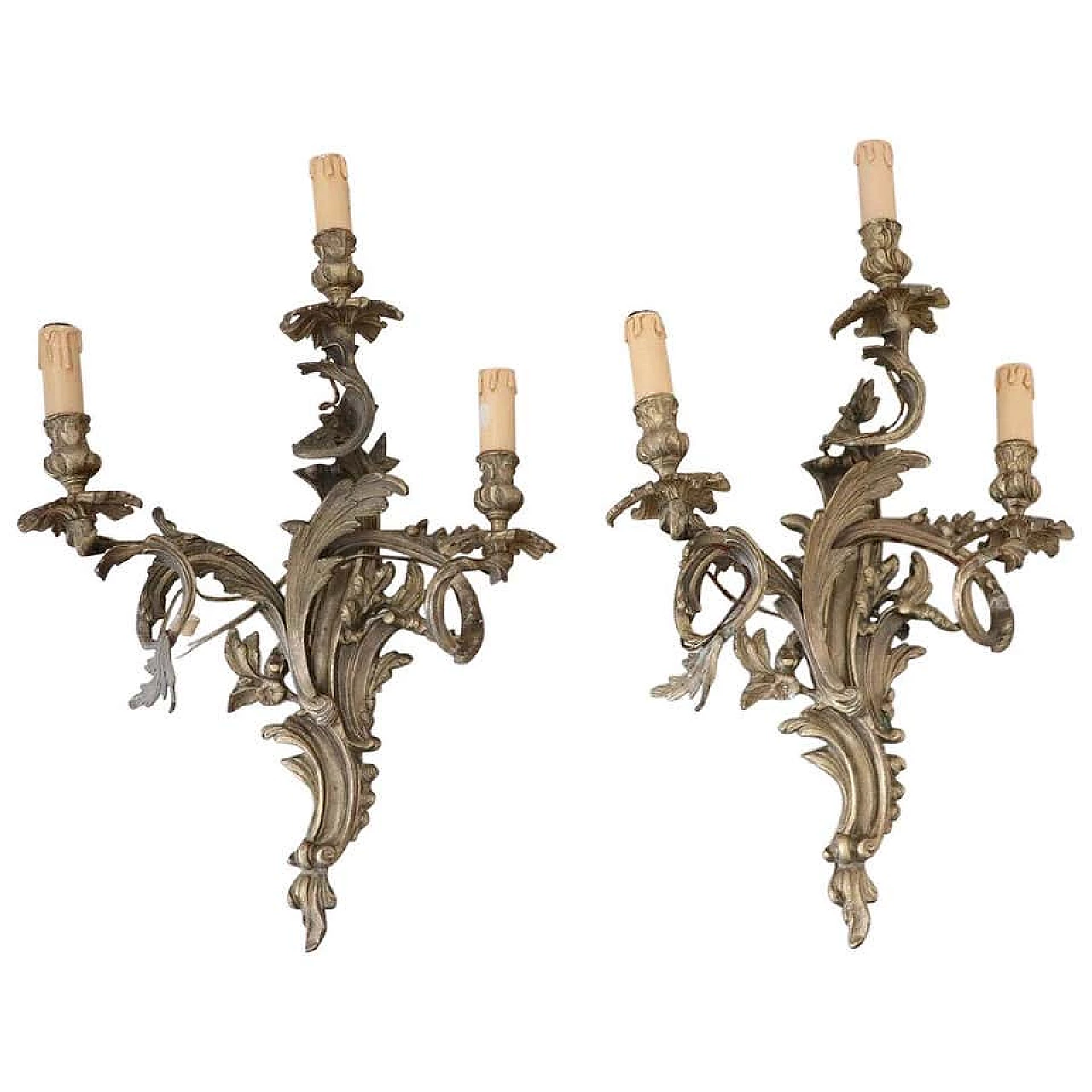 Pair of gilded bronze wall lights, 19th century 1277870