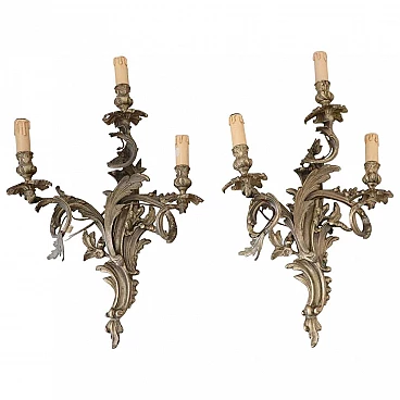 Pair of gilded bronze wall lights, 19th century