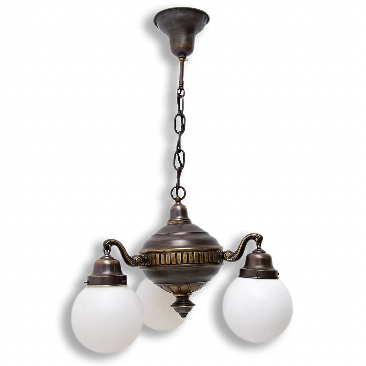 Brass three-armed chandelier, late 19th century 1278107
