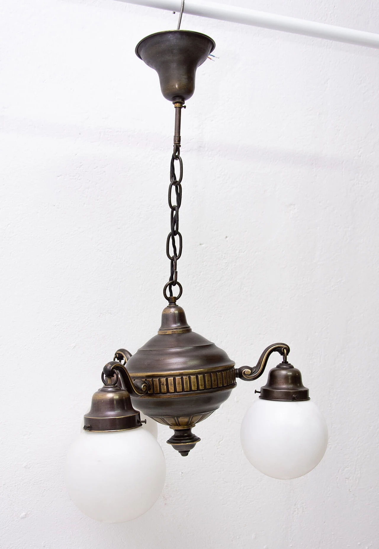 Brass three-armed chandelier, late 19th century 1278109