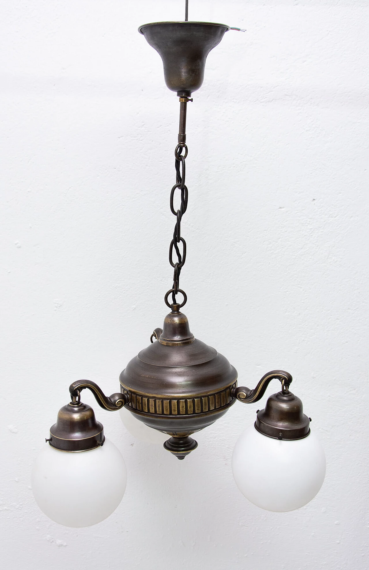 Brass three-armed chandelier, late 19th century 1278110
