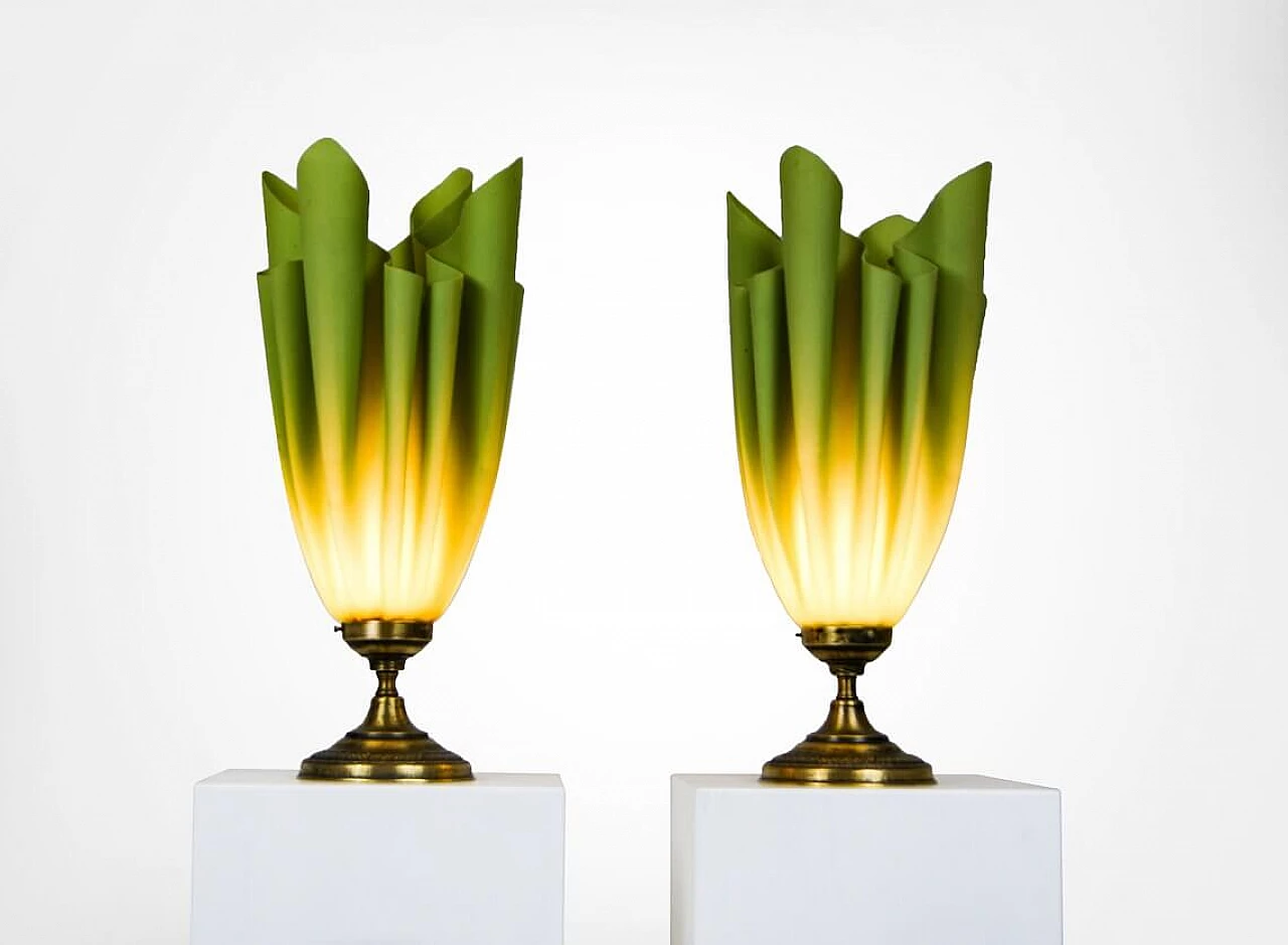 Pair of Ophélie table lamps in fiberglass and brass by Georgia Jacob, 60s 1278339