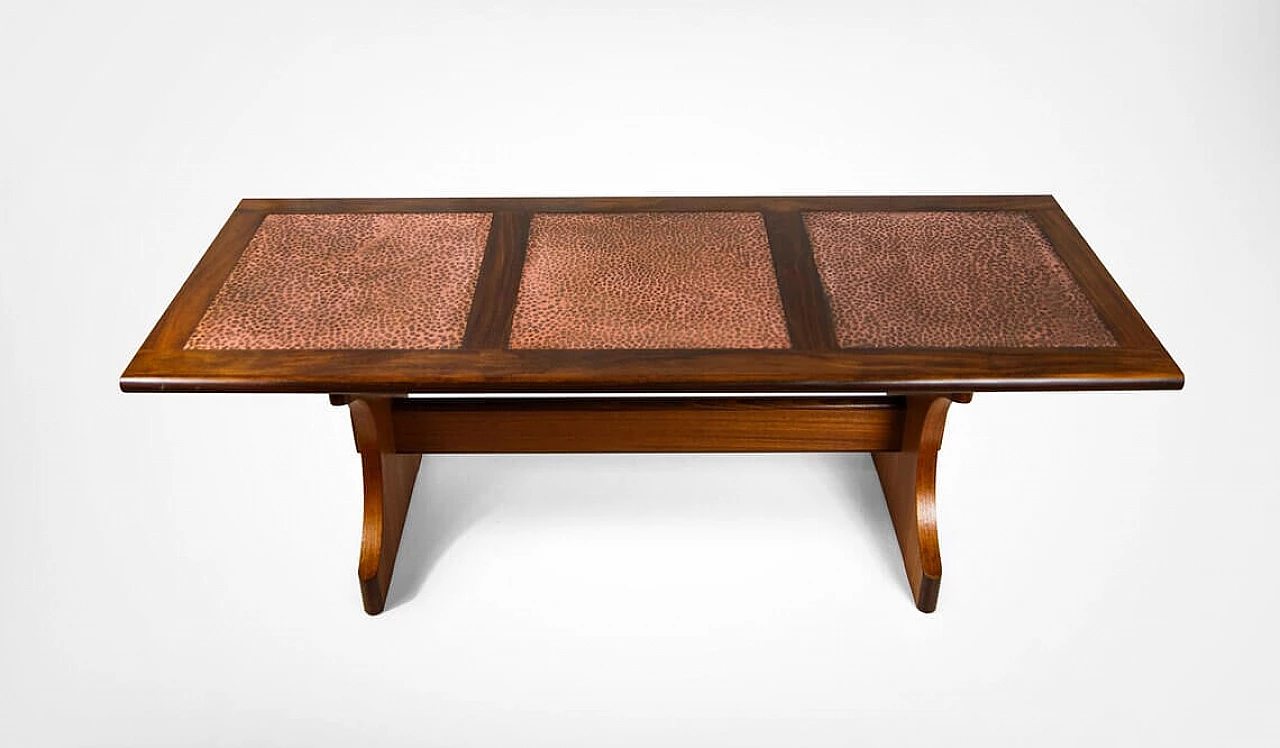 Coffee table in solid teak with hammered copper top by G Plan, 70s 1278379