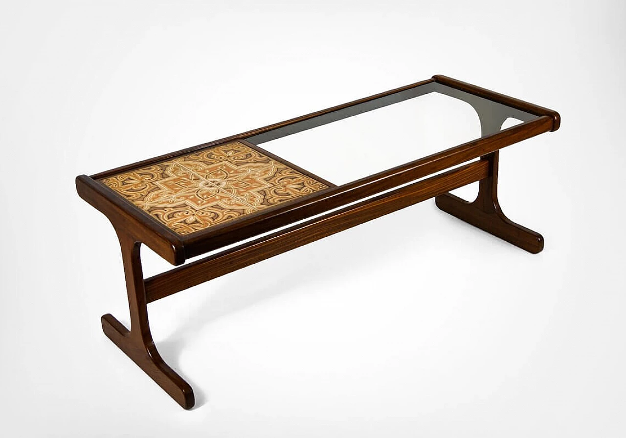 Coffee table in solid teak with ceramic tiled and glass top by G Plan, 60s 1278410