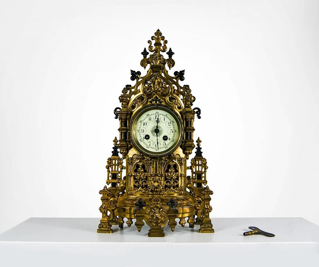 Fireplace clock and pair of candelabra in brass and Champlevé enamel by Japy Frere France, 19th century 1278419