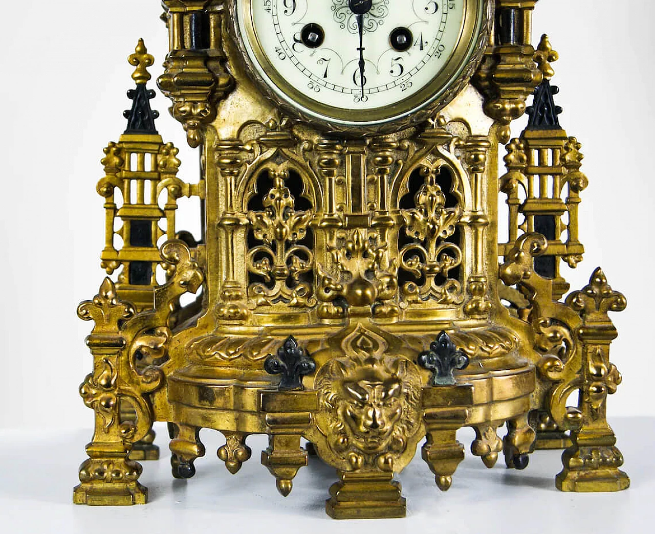 Fireplace clock and pair of candelabra in brass and Champlevé enamel by Japy Frere France, 19th century 1278421