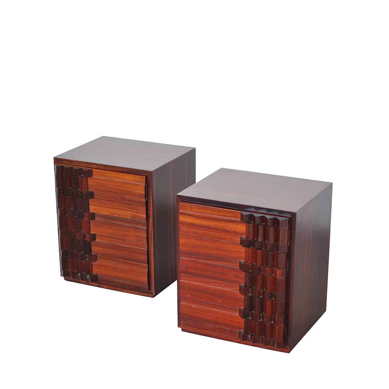 Pair of bedside tables from the Diamante series in walnut by Luciano Frigerio, 70s 1278522
