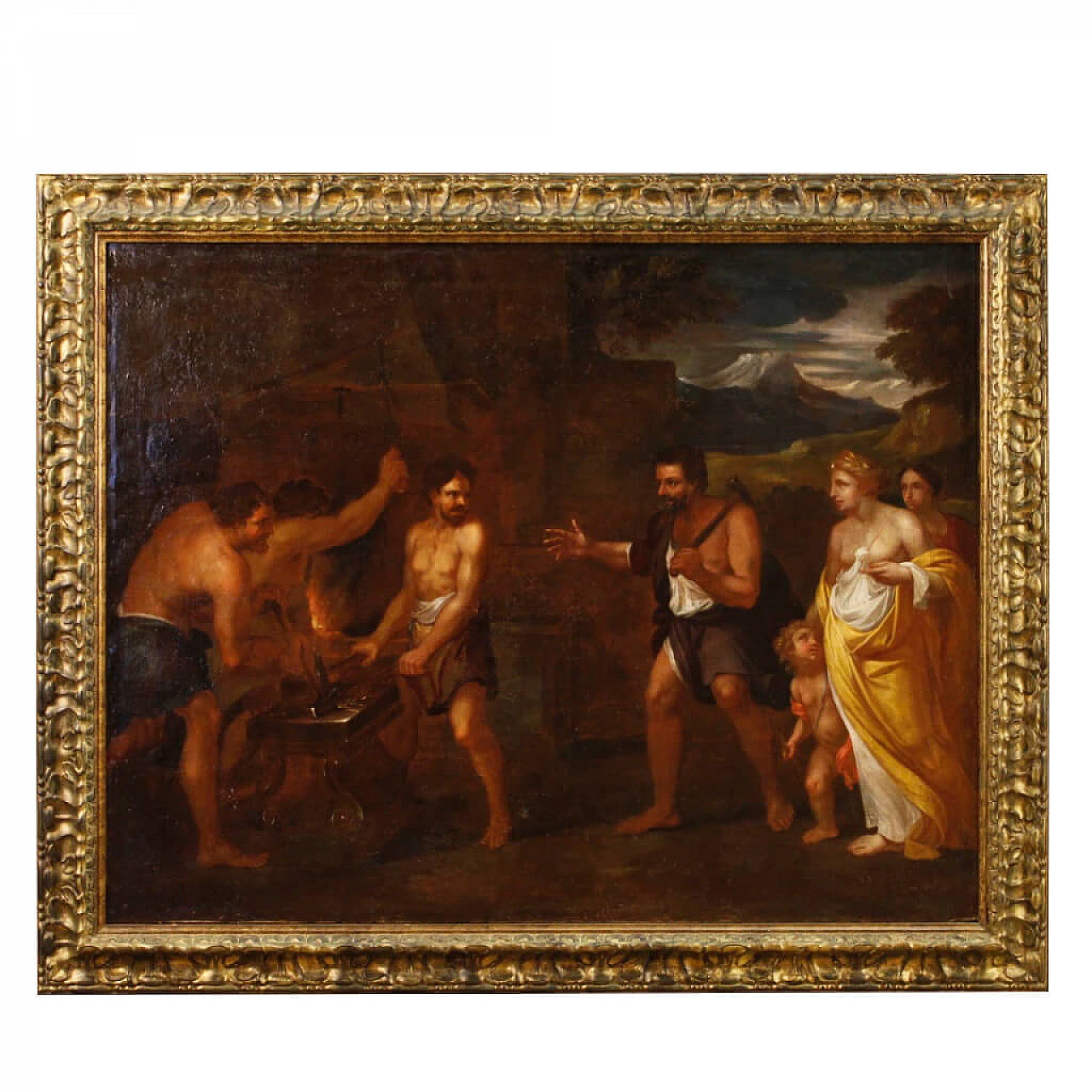 Venere e Cupido nella fucina di Vulcano, dipinto italiano olio su tela, seconda metà del '600 1278560