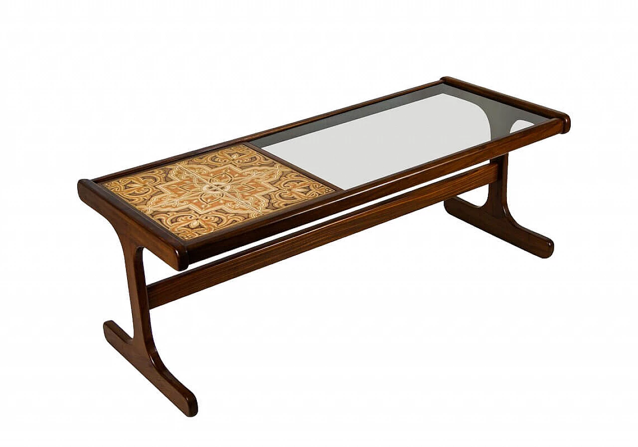 Coffee table in solid teak with ceramic tiled and glass top by G Plan, 60s 1278596