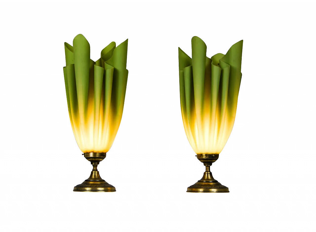 Pair of Ophélie table lamps in fiberglass and brass by Georgia Jacob, 60s 1278603
