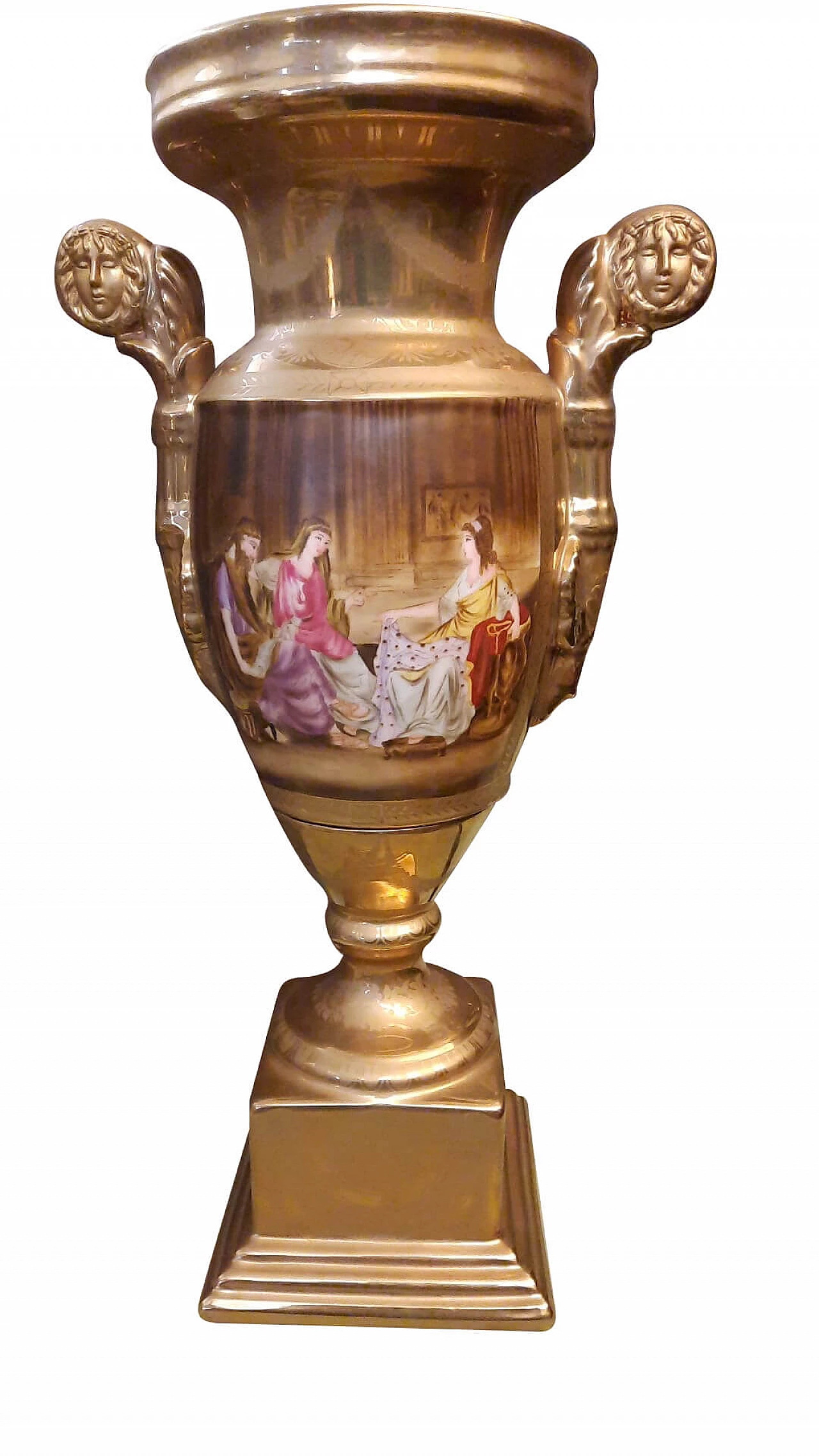 Vaso in stile neoclassico in ceramica dorata, '800 1278726