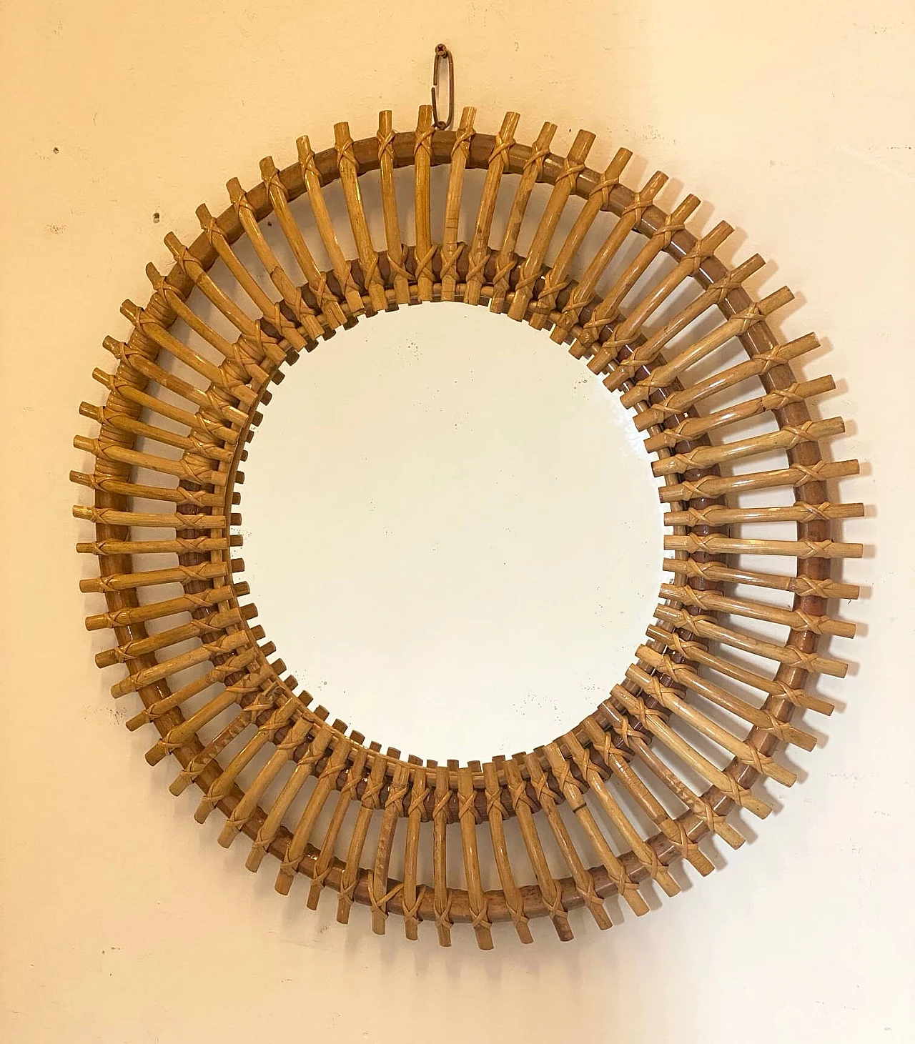 Round bamboo mirror, 70s 1278898