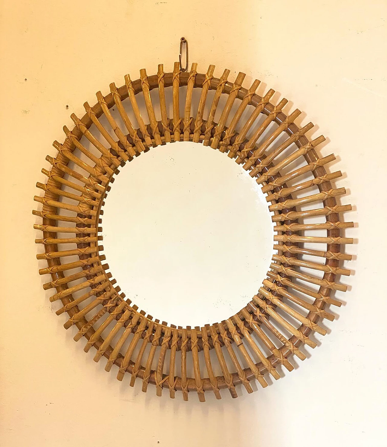 Round bamboo mirror, 70s 1278906