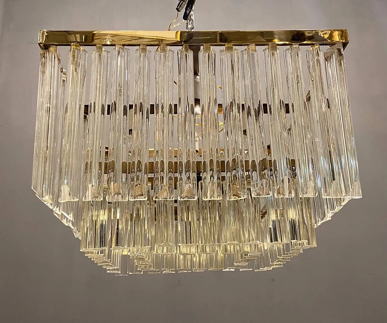 Murano glass ceiling chandelier with prisms, 70s 1278950