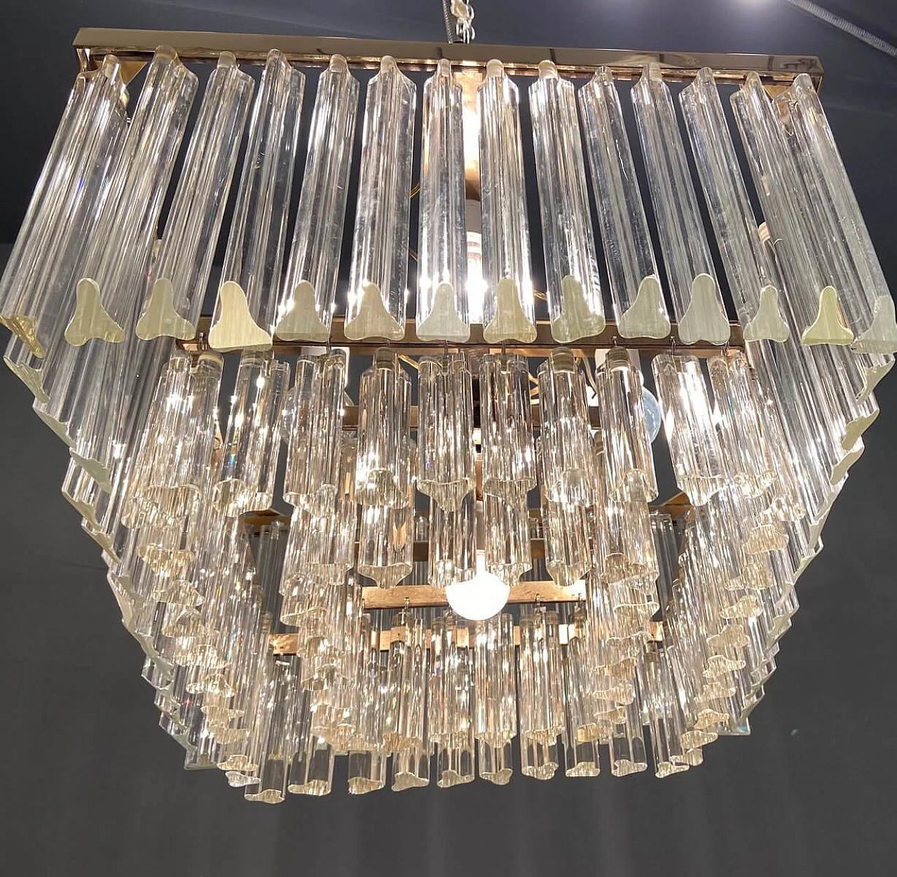Murano glass ceiling chandelier with prisms, 70s 1278954