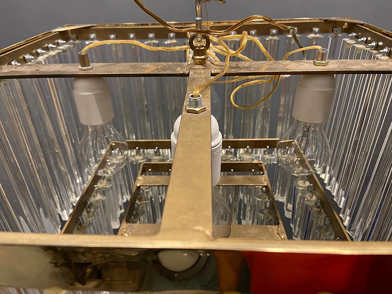 Murano glass ceiling chandelier with prisms, 70s 1278958