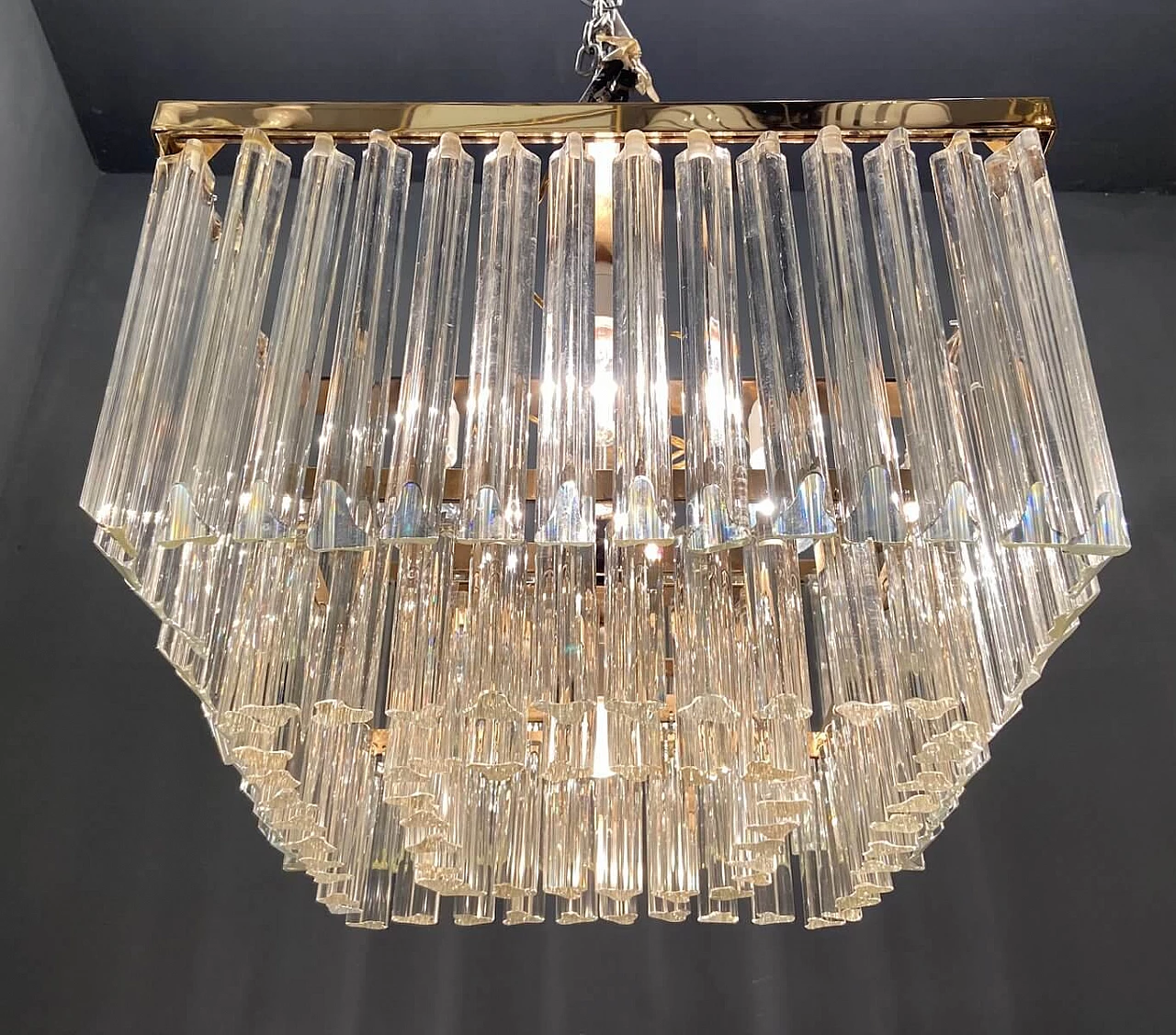 Murano glass ceiling chandelier with prisms, 70s 1278960