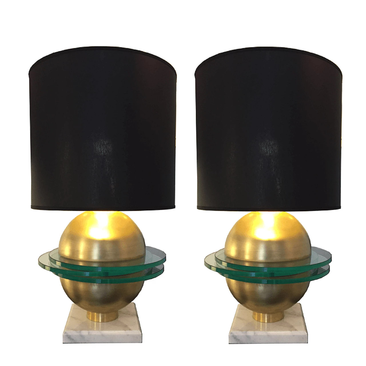 Coppia di lampade in ottone e vetro, anni '60 1279163