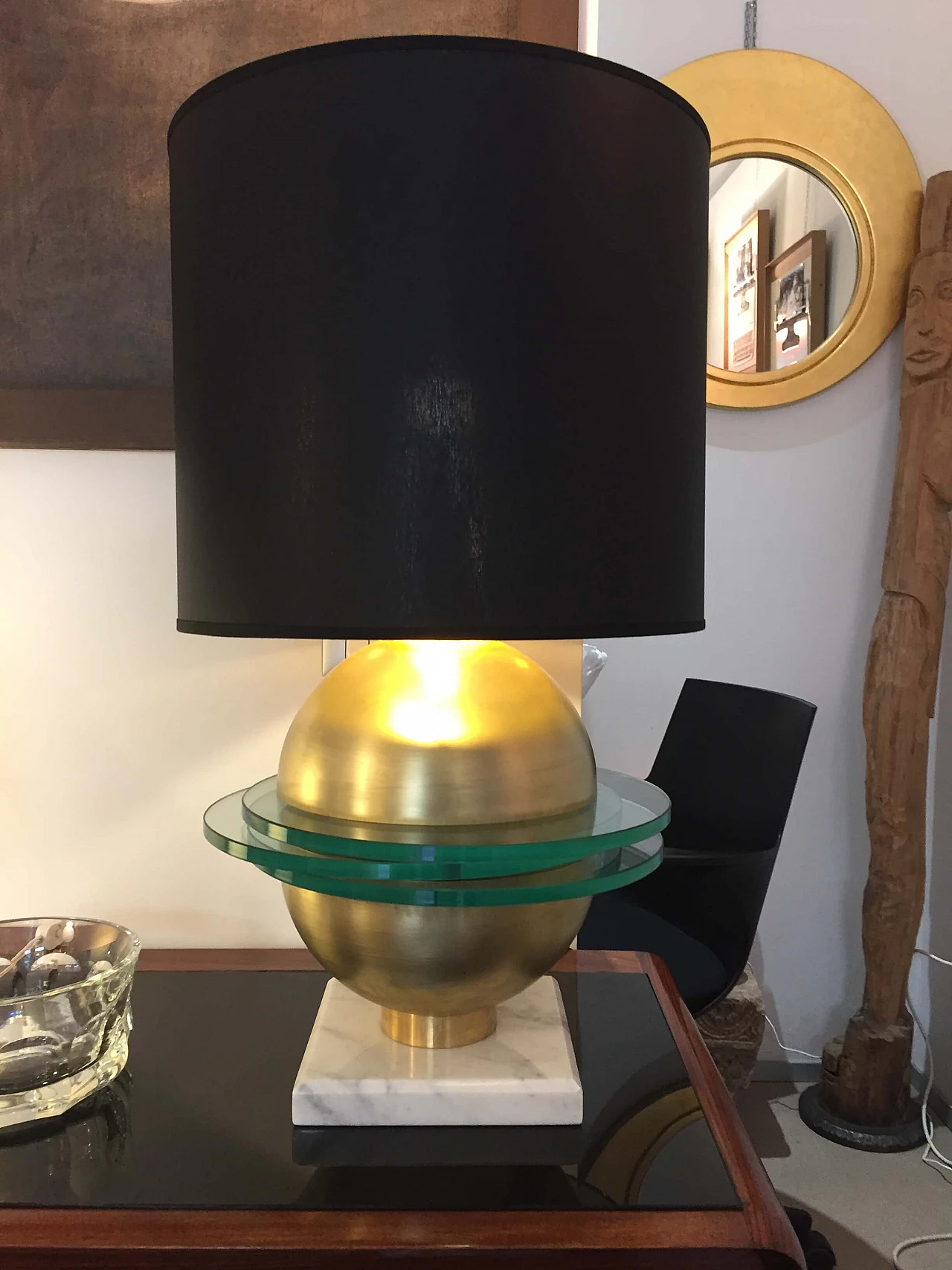 Coppia di lampade in ottone e vetro, anni '60 1279164
