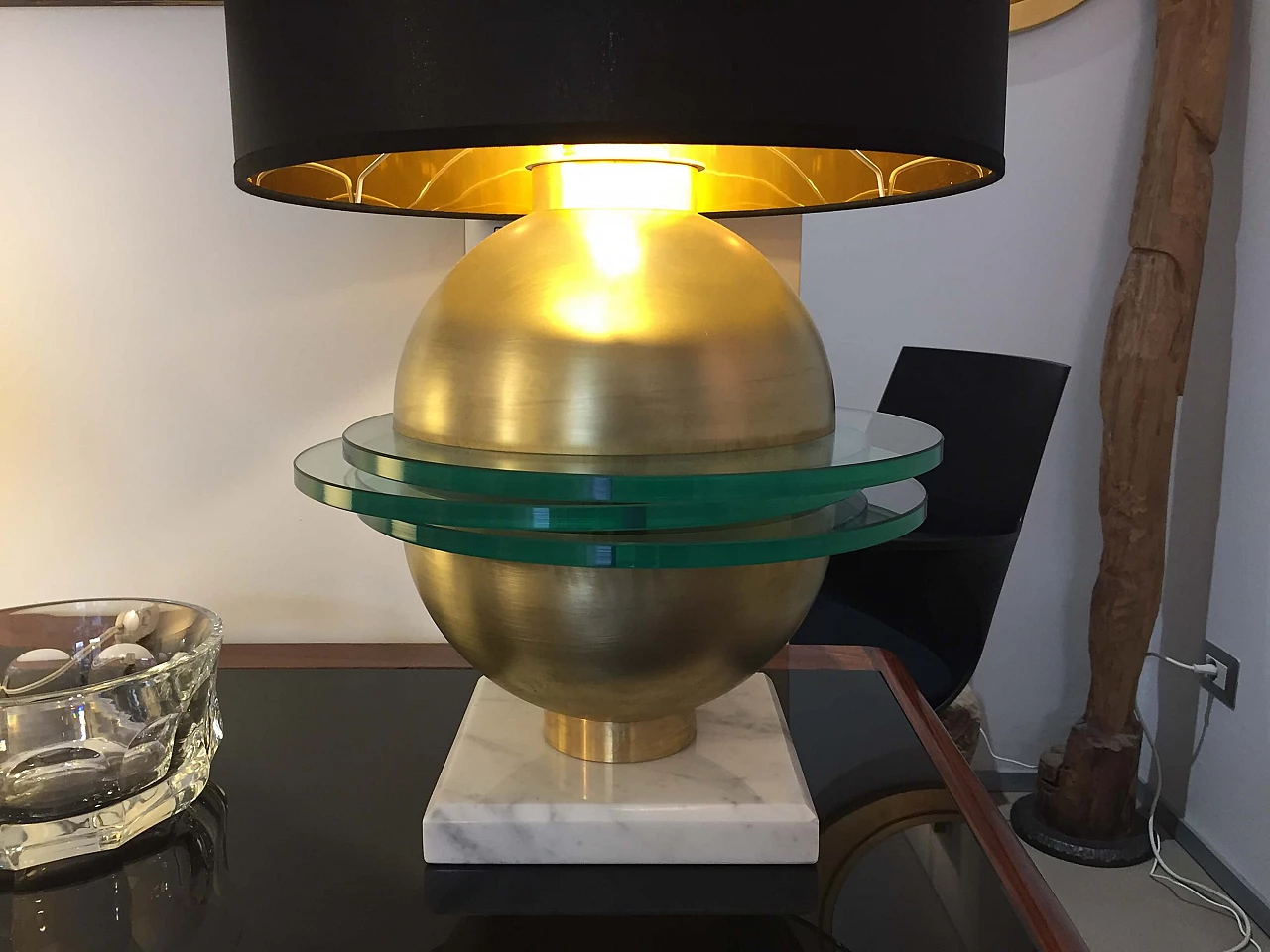 Coppia di lampade in ottone e vetro, anni '60 1279165