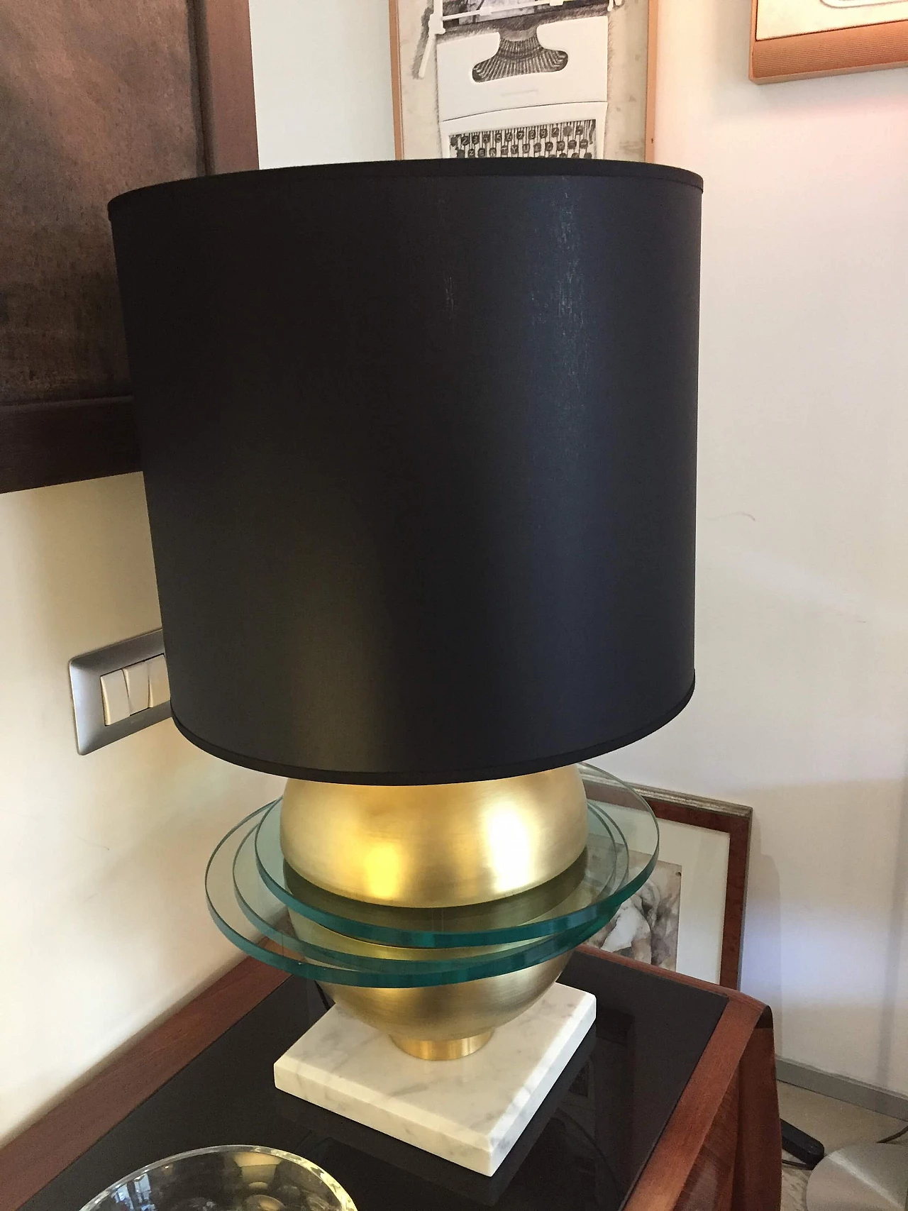 Coppia di lampade in ottone e vetro, anni '60 1279166